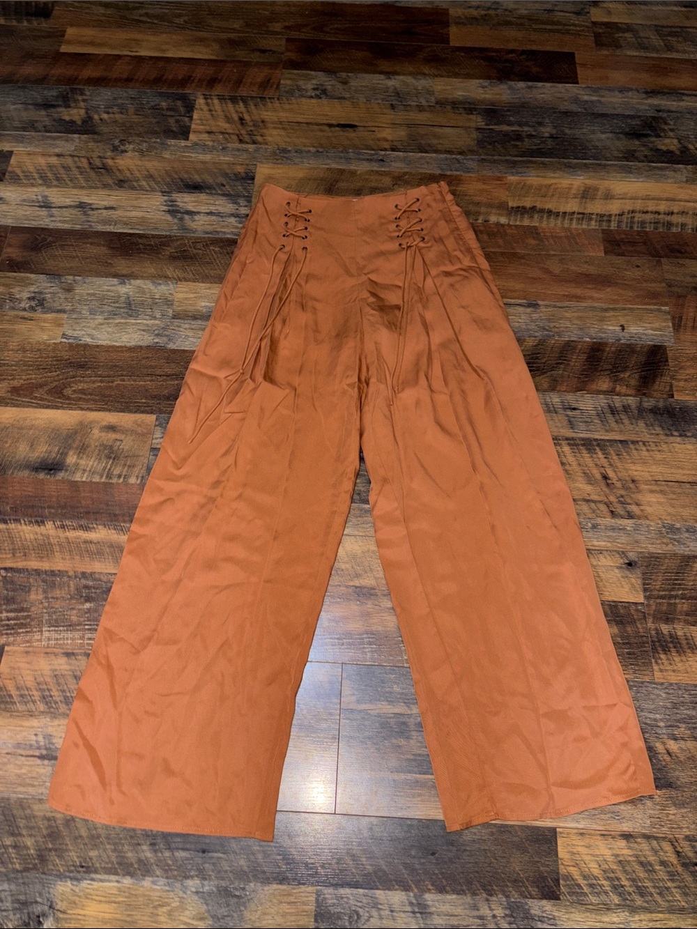 HONEY BELLE Women's‎ Wide Leg Burnt Orange/Brown Tencel Casual Pants